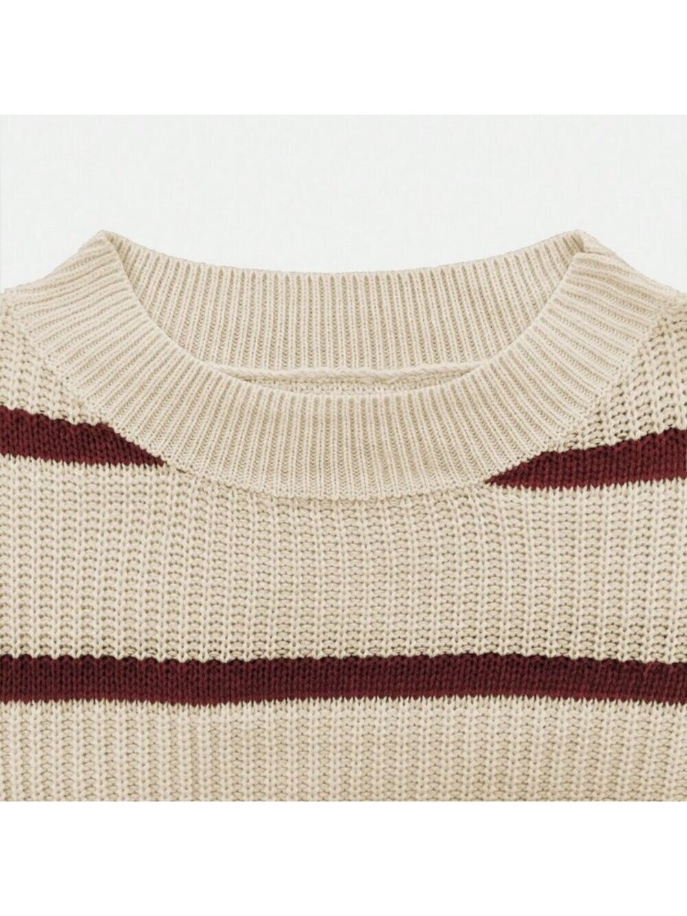 Red And White Casual Colorblock Women's Striped Loose Pullover Sweater - Picture 11 of 11